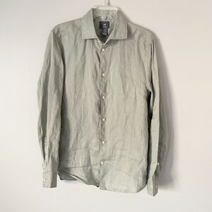 H&M Men's Size S Gray Casual Button Up 100% Linen Shirt Long Sleeve